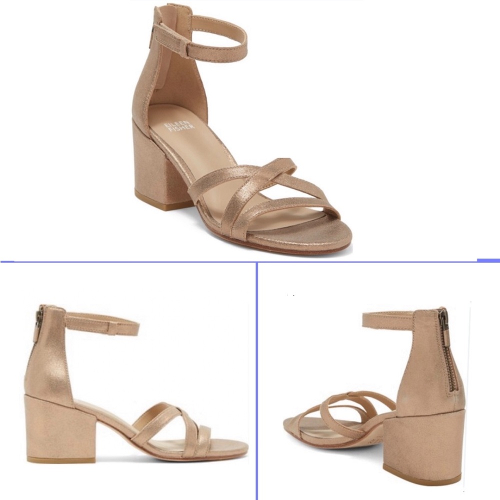 NWOT Eileen Fisher 9m Jazzy Block Heel Sandal, color:Platinum